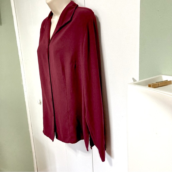 LAURA SCOTT Button Down Deep Red Burgundy Long Sleeve Career Blouse Womens 14 - Picture 7 of 16
